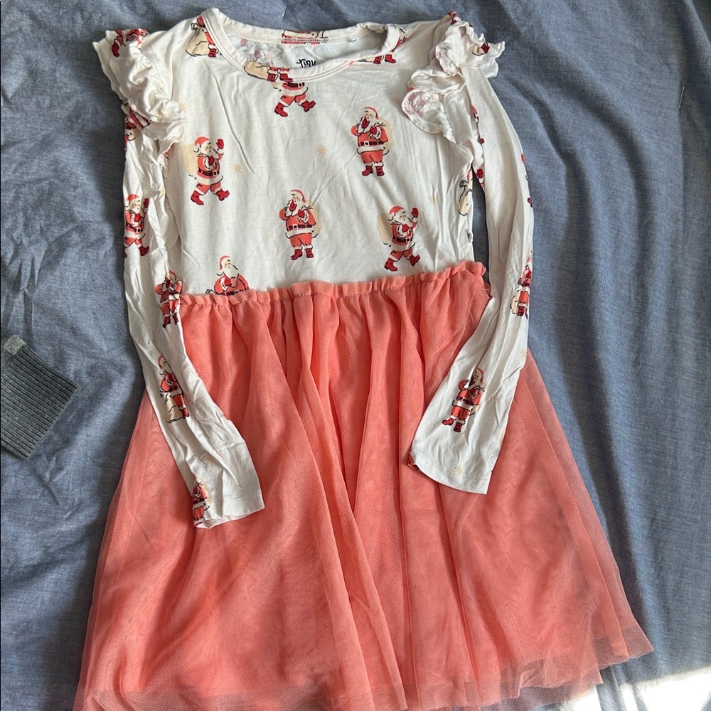 TALULAH Santa Print Dress in White and Coral